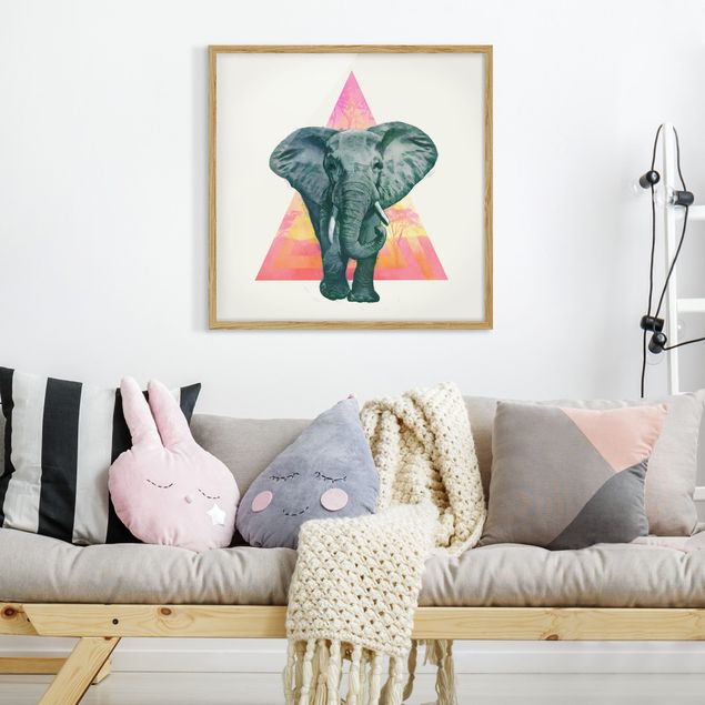 Kunstdruck Bilder mit Rahmen Illustration Elefant vor Dreieck Malerei