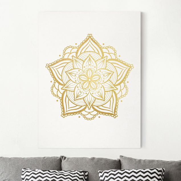 Leinwandbilder XXL Mandala Blüte Illustration weiß gold