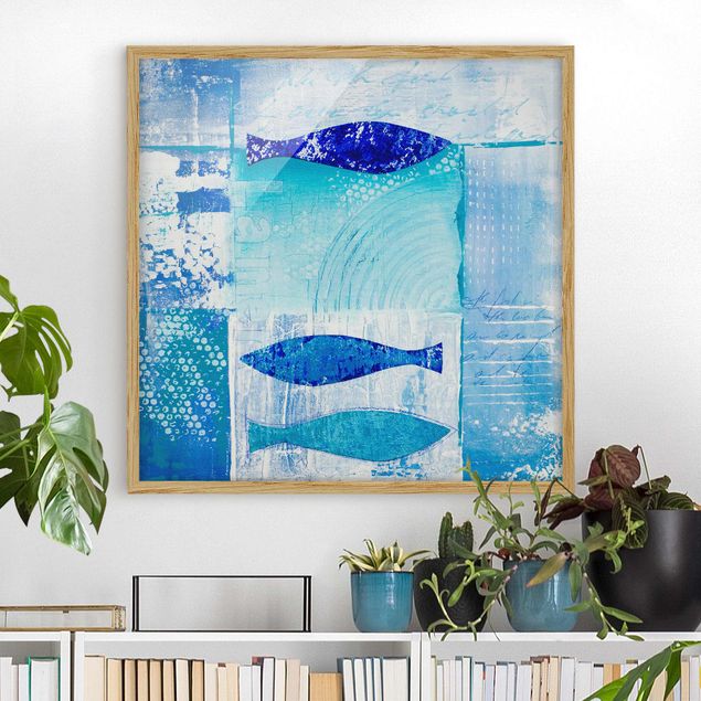 Kunstdruck Bilder mit Rahmen Fish in the blue