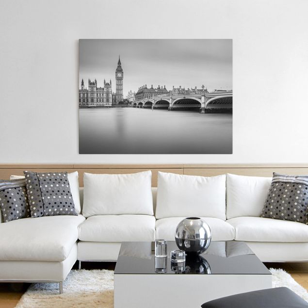 Wandbilder Schwarz-Weiß Westminster Brücke und Big Ben