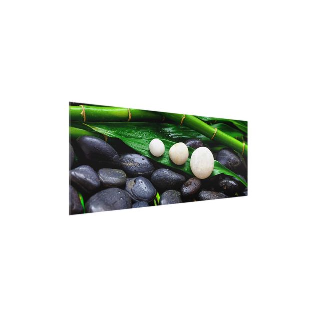 Grüne Glasbilder Grüner Bambus mit Zen Steinen