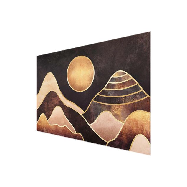 Abstrakte Glasbilder Goldene Sonne abstrakte Berge