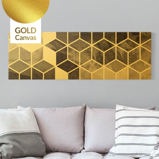 Leinwandbild Gold - Goldene Geometrie - Schwarz Weiß - Panorama 3:1