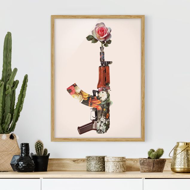 Bilder mit Rahmen Blumen Waffe mit Rose