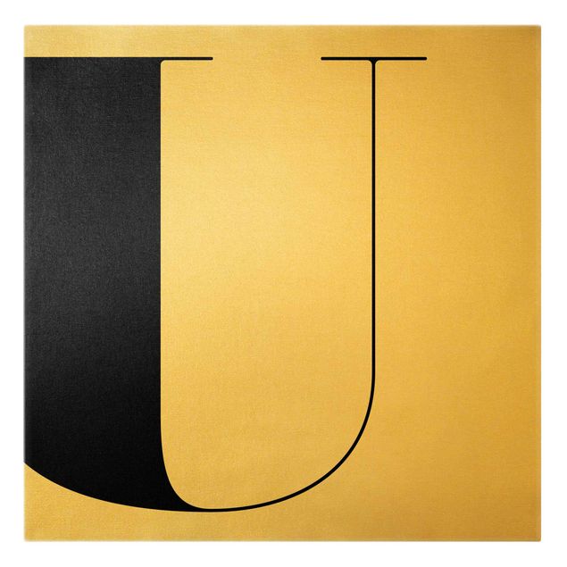 Leinwandbild Gold - Antiqua Letter U - Quadrat 1:1