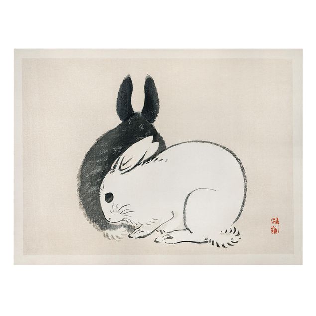 Wandbilder Tiere Asiatische Vintage Zeichnung Zwei Häschen