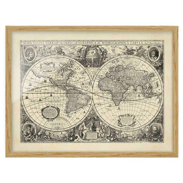 Bilder mit Rahmen Vintage Weltkarte Antike Illustration