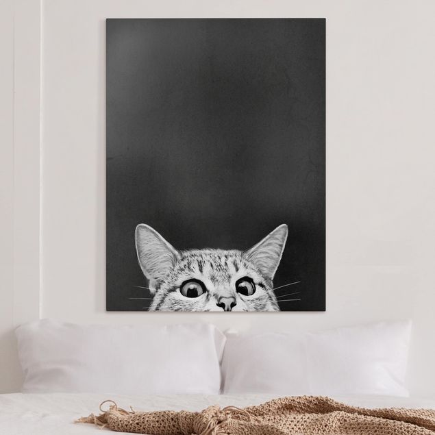 Wandbilder Illustration Katze Schwarz Weiß Zeichnung