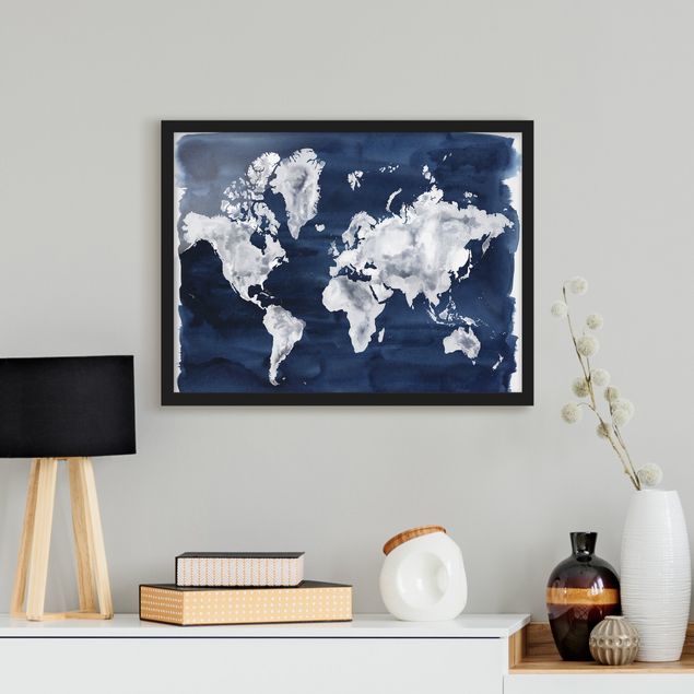 Kunstdruck Bilder mit Rahmen Wasser-Weltkarte dunkel