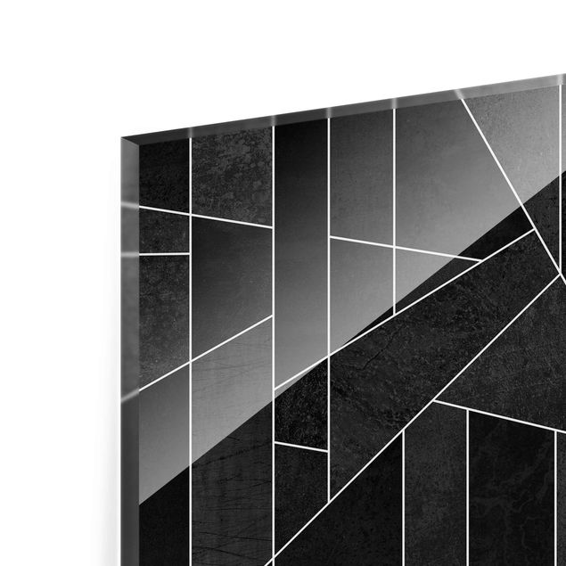 Glasbild - Schwarz Weiß Geometrie Aquarell - Querformat 2:3