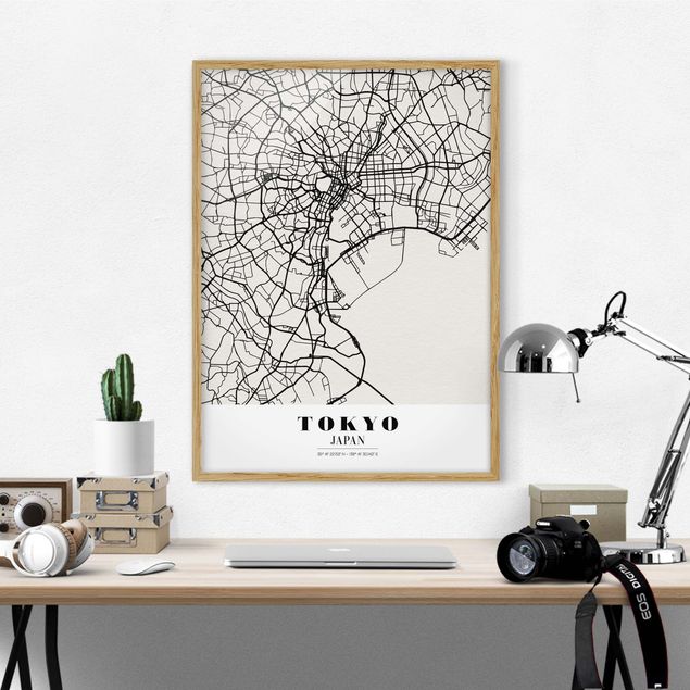 Schwarz-Weiß Bilder mit Rahmen Stadtplan Tokyo - Klassik