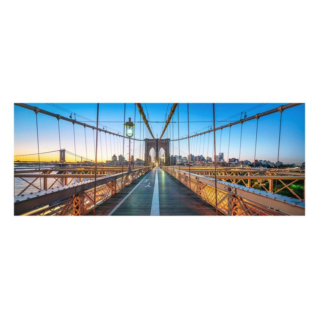 Glasbild - Morgenblick von der Brooklyn Bridge - Panorama