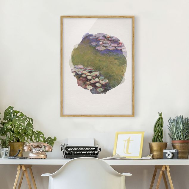 Blumen Bilder mit Rahmen Wasserfarben - Claude Monet - Seerosen