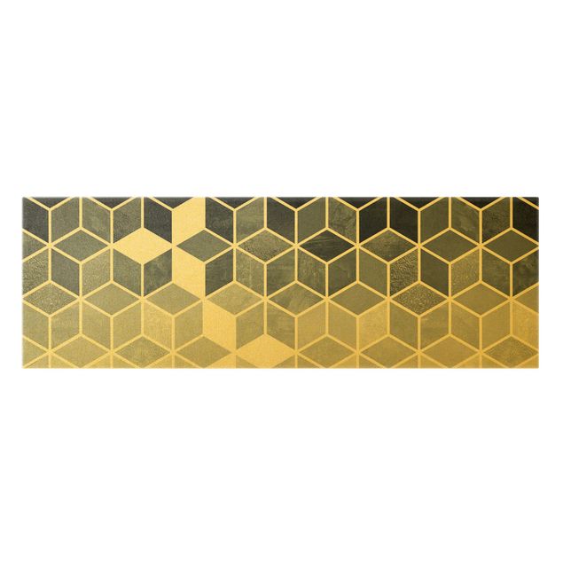 Leinwandbild Gold - Goldene Geometrie - Blau Weiß - Panorama 3:1