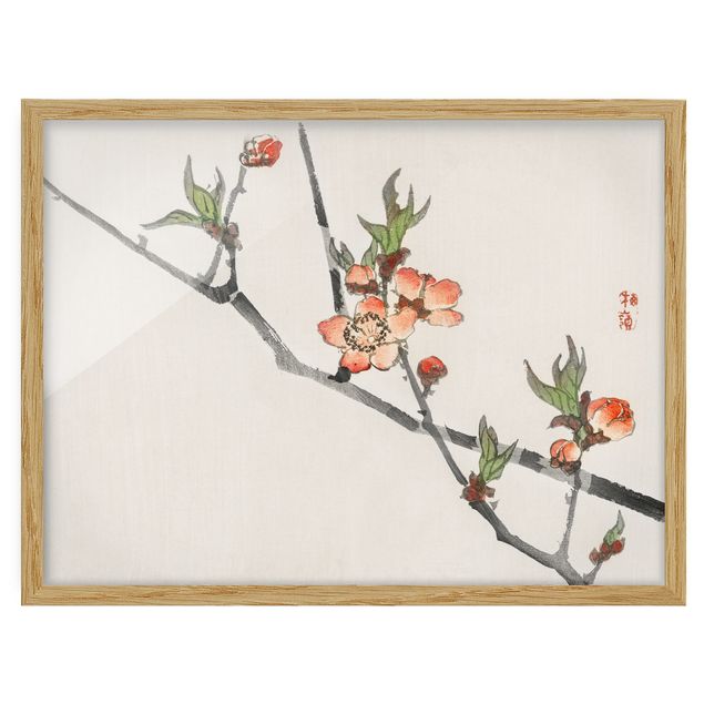 Gerahmte Bilder Asiatische Vintage Zeichnung Kirschblütenzweig