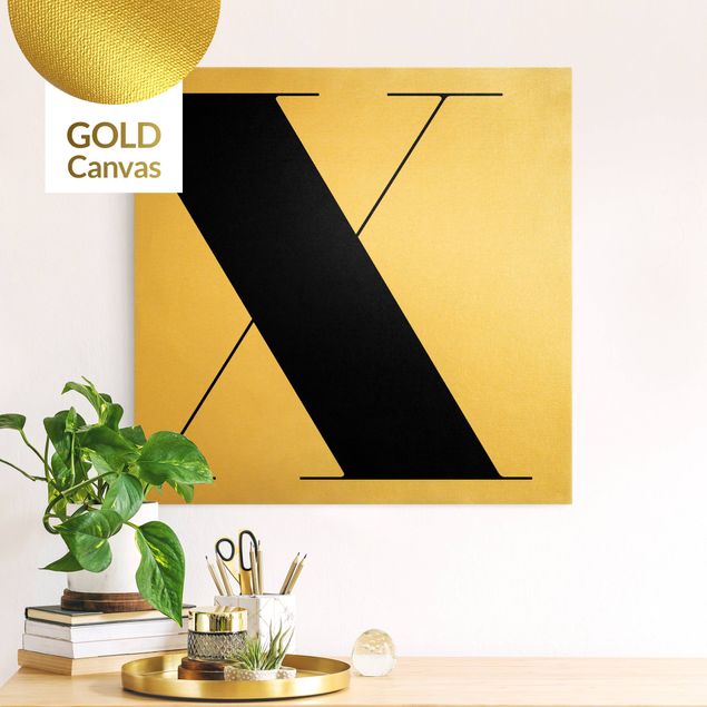 Leinwandbild Gold - Antiqua Letter X - Quadrat 1:1
