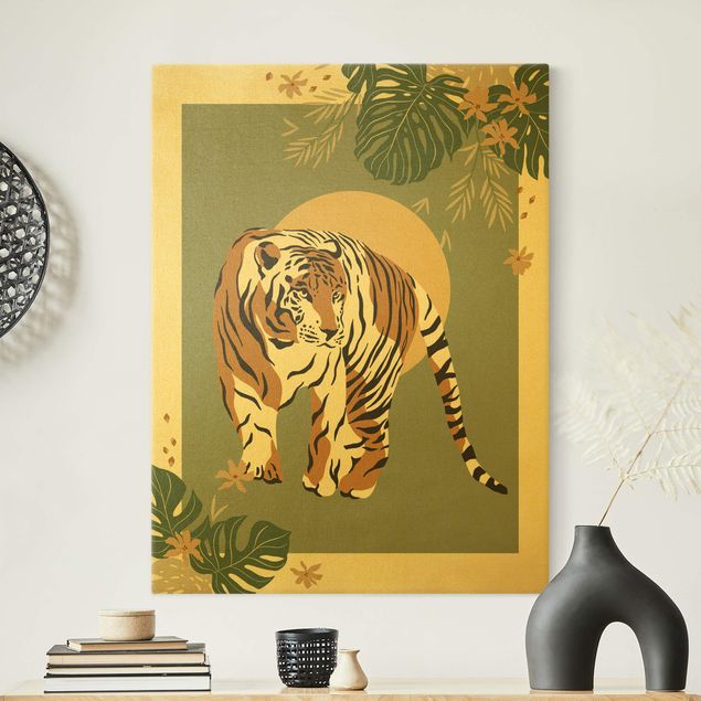 Leinwandbild Gold - Safari Tiere - Tiger - Hochformat 3:4