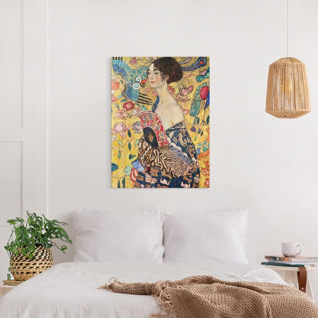 Leinwand Kunstdruck Gustav Klimt - Dame mit Fächer