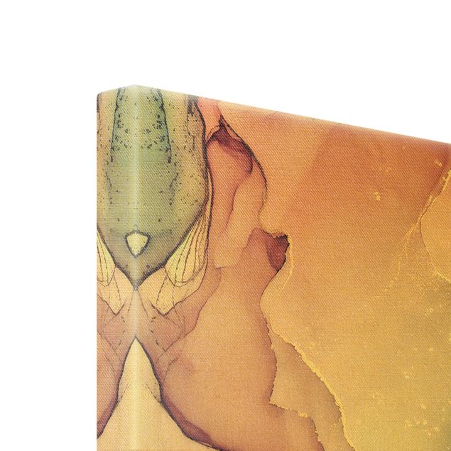 Leinwandbild Gold - Aquarell Pastell Rosa mit Gold - Hochformat 2:3
