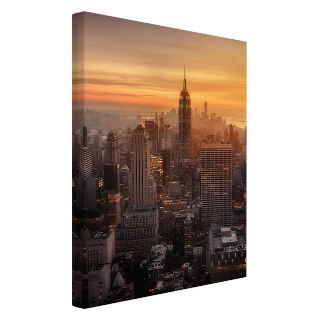 Moderne Leinwandbilder Wohnzimmer Manhattan Skyline Abendstimmung