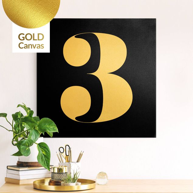 Leinwandbild Gold - Antiqua Zahl 3 - Quadrat 1:1