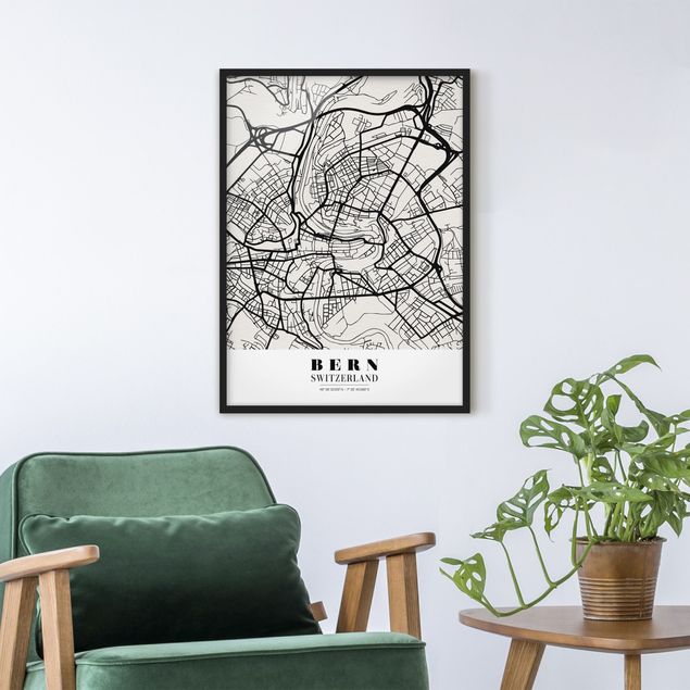 Weltkarten gerahmt Stadtplan Bern - Klassik