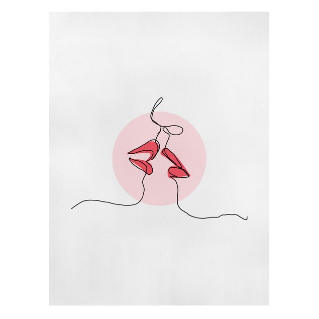 Leinwand Kunstdruck Lippen Kuss Line Art