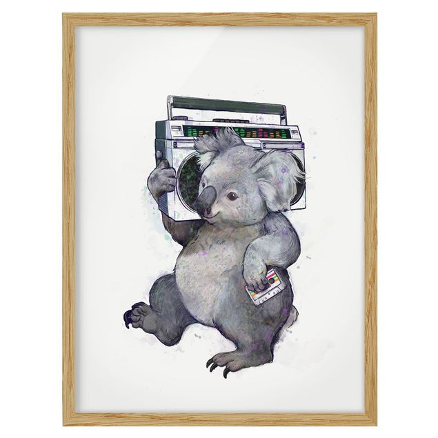 Gerahmte Bilder Illustration Koala mit Radio Malerei