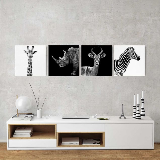 Leinwandbilder Schwarz-Weiß Safari Quartett