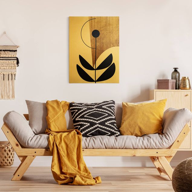 Leinwandbild Gold - Abstrakte Formen - Blume Gold - Hochformat 3:4
