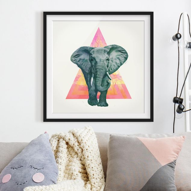 Kunstdruck Bilder mit Rahmen Illustration Elefant vor Dreieck Malerei