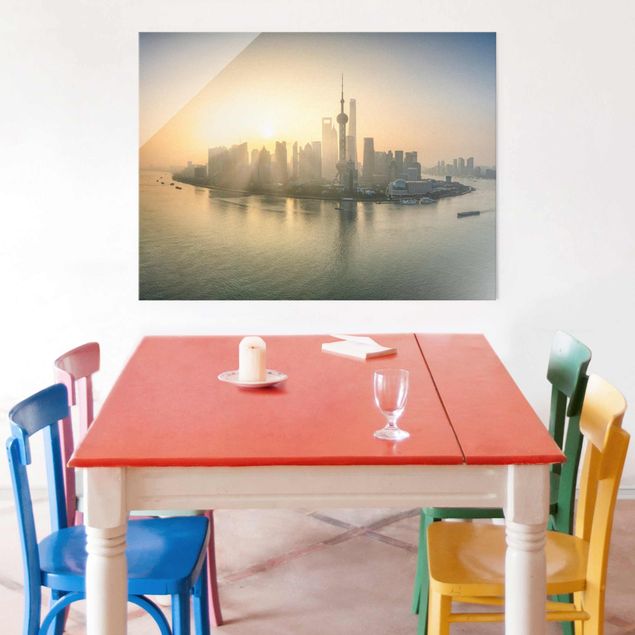 Glasbild - Pudong bei Sonnenaufgang - Querformat 4:3