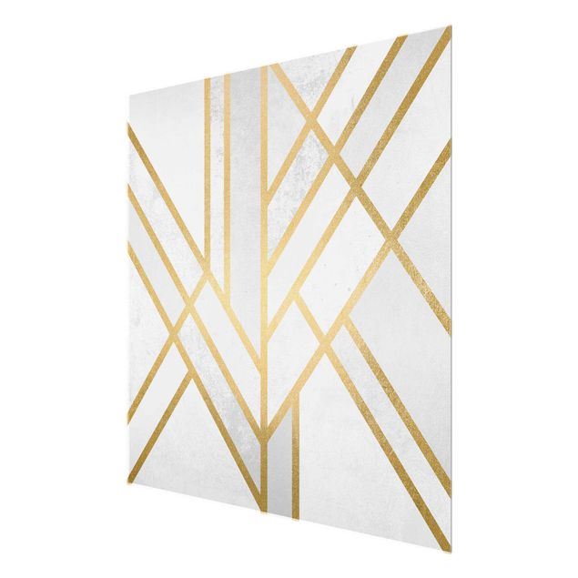 Glasbild - Art Deco Geometrie Weiß Gold - Quadrat 1:1