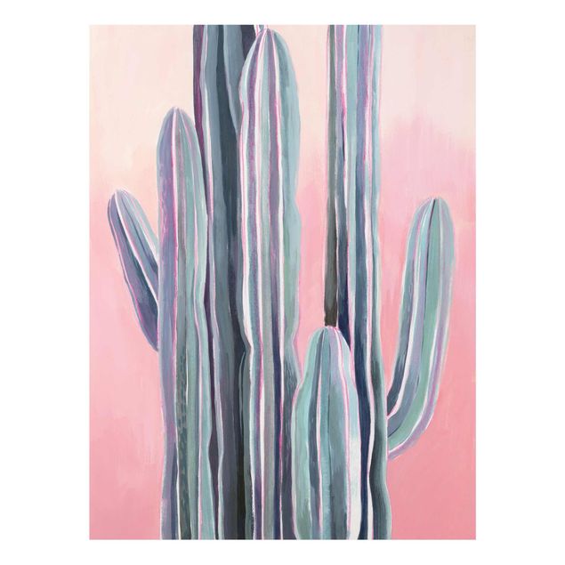 Glas Wandbilder Kaktus auf Rosa I