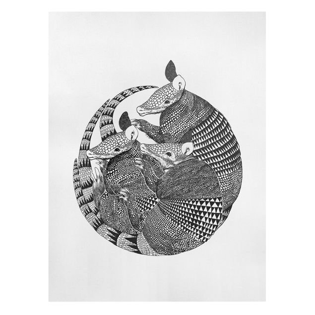Leinwandbild Kunstdruck Illustration Gürteltiere Schwarz Weiß Muster