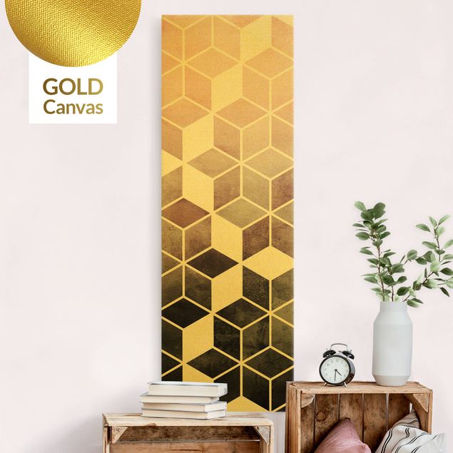 Leinwandbild Gold - Goldene Geometrie - Rosa Grau - Hochformat 1:3