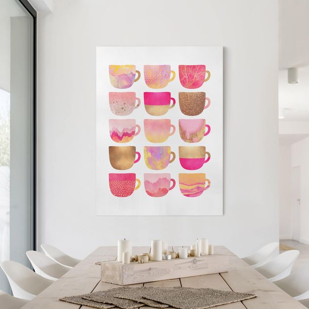 Abstrakte Bilder Goldene Tassen mit Pink