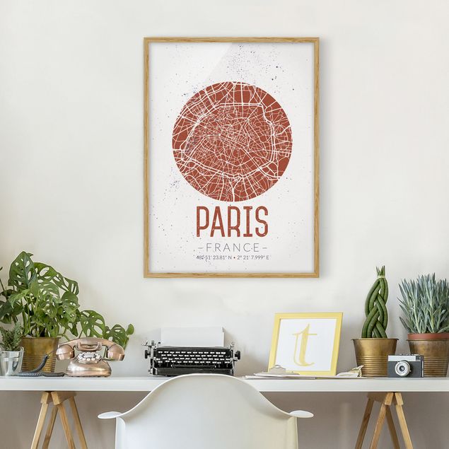 Sprüche Bilder mit Rahmen Stadtplan Paris - Retro