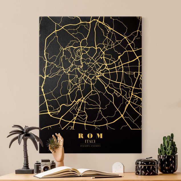 Wandbild Weltkarte Stadtplan Rom - Klassik Schwarz