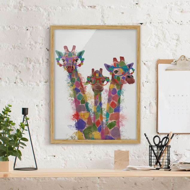 Wandbilder Tiere Regenbogen Splash Giraffen-Trio