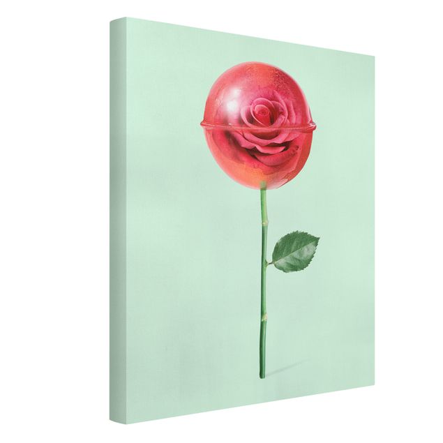Leinwand Kunstdruck Rose mit Lollipop