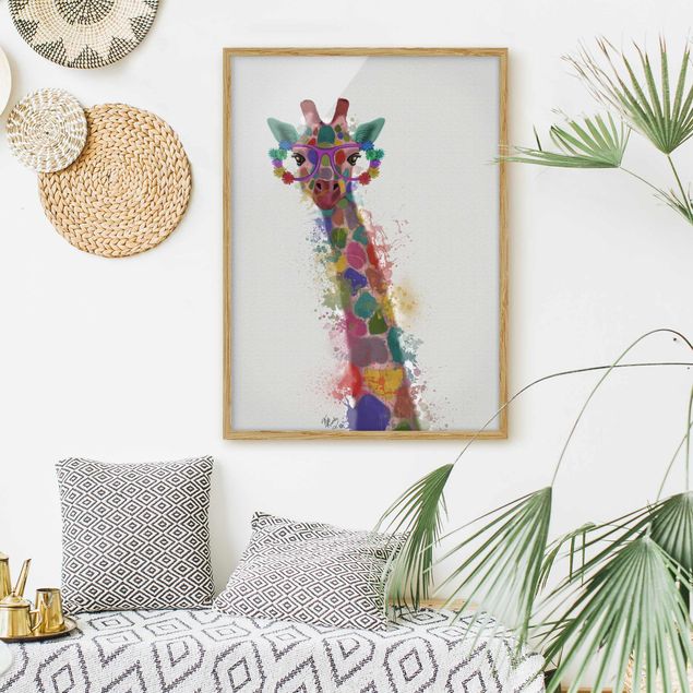 Kunstdrucke mit Rahmen Regenbogen Splash Giraffe
