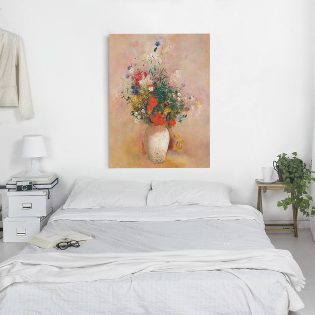 Leinwandbild Kunstdruck Odilon Redon - Vase mit Blumen (rosenfarbener Hintergrund)