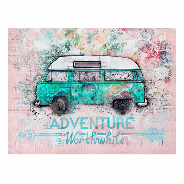 Schöne Wandbilder Bulli Adventure Collage Pastell