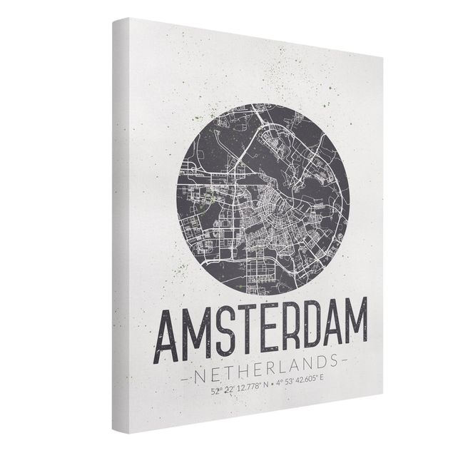 Wandbild Weltkarte Stadtplan Amsterdam - Retro