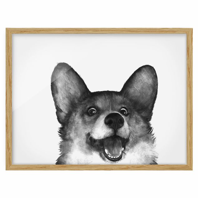 Bilder für die Wand Illustration Hund Corgi Weiß Schwarz Malerei
