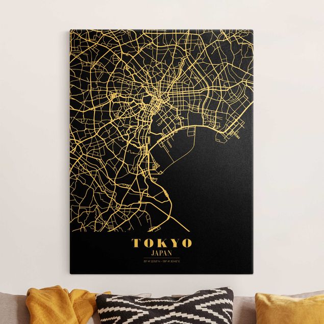 Wandbilder XXL Stadtplan Tokyo - Klassik Schwarz