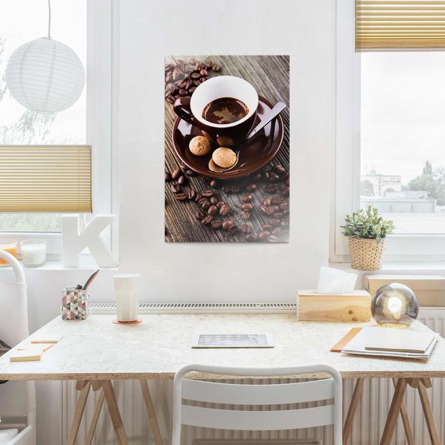 Bilder auf Glas Kaffeetasse mit Kaffeebohnen