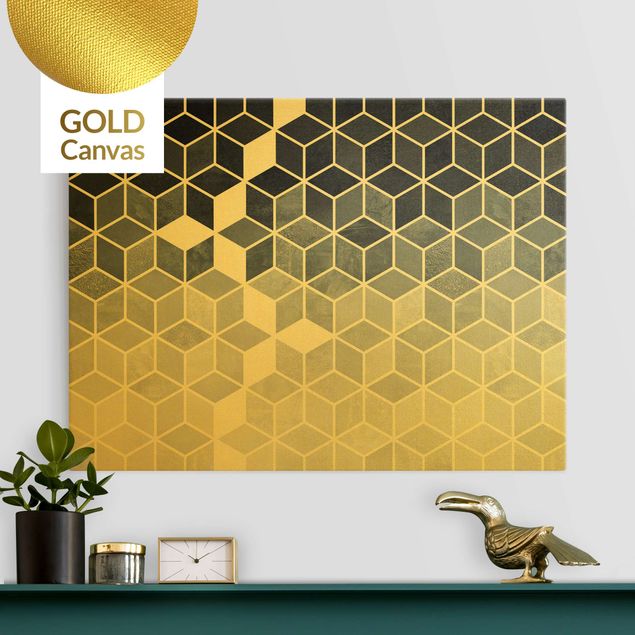 Leinwandbild Gold - Goldene Geometrie - Blau Weiß - Querformat 4:3