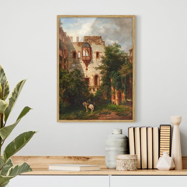 Kunstdruck Bilder mit Rahmen Carl Ludwig Fahrbach - Im Hof des Heidelberger Schlosses